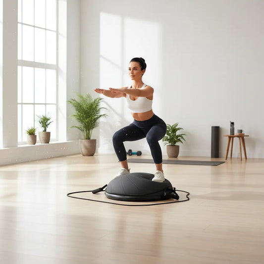 DrfzCa Half Balance Ball 23 Inch Balance Ball Trainer with Foot Pump for Improving Balance Core Strength and Fitness Balance Balls Perfect for Home Gym Workout Use The Blue Coil