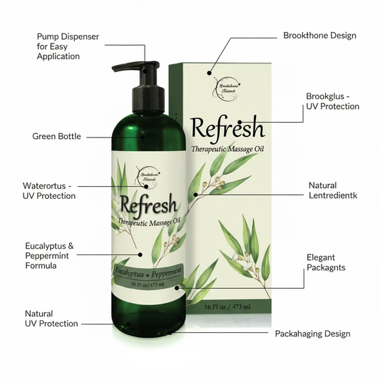 Refresh Massage Oil for Massage Therapy with Eucalyptus & Peppermint Essential Oils - All Natural Great for Sore Muscles. Ideal for Full Body Relaxation – Nut Free Formula 16oz The Blue Coil