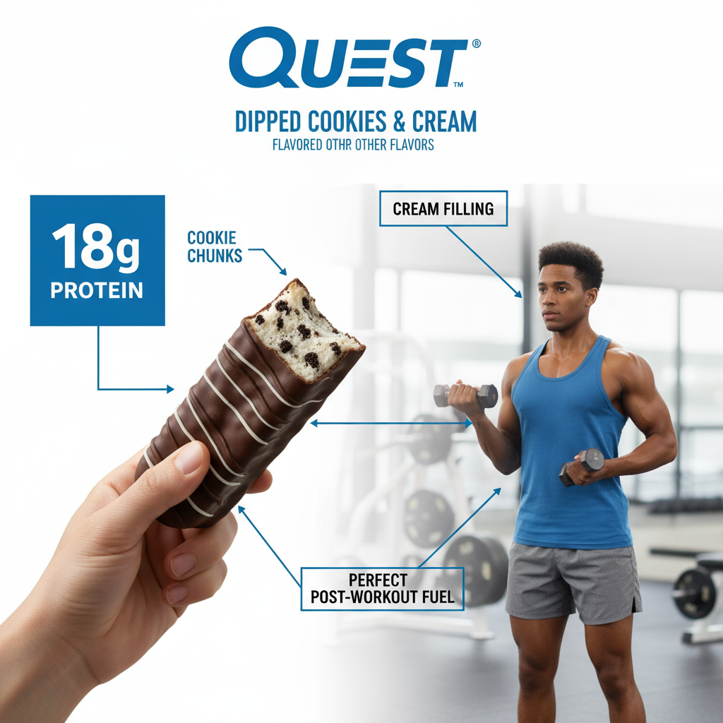 Quest Nutrition Dipped Chocolate Cookies & Cream Protein Bars High Protein Low Carb Gluten Free Keto Friendly 12 Count