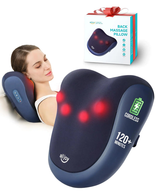 ALLJOY Cordless Back Massager with Heat Shiatsu Neck and Back Massager for Pain Relief Deep Tissue 3D Kneading Massage Pillow for Neck Back and Shoulders Gifts for Men Women