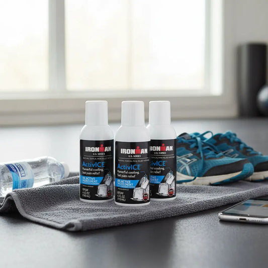 Curad Ironman ActivICE Topical Cooling Spray Pain Relief for Arthritis Joint Muscle Back & Body Aches & Pain 4-oz (3 Count) The Blue Coil