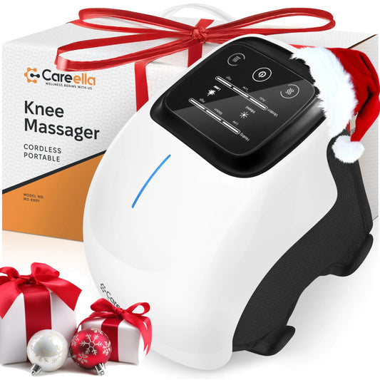 Careella Wireless Knee Massager with Heat Comfort Vibration Adjustable Straps Cordless Design & Gentle Light – Heating Pad for Stiff Joints Muscles and Knees – Portable Massage Device