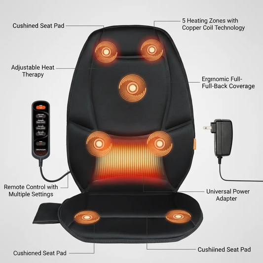 CARSHION Massage Seat Cushion with Heat Massage Chair Pad with 5 Vibraiton Motors 3 Vibrating Modes 2 Intensities Back Massager for Home Office Use Warm Gift for Pain Relief The Blue Coil