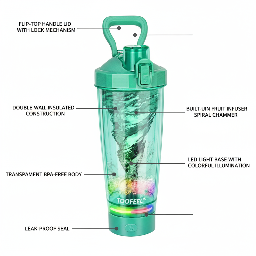 TOOFEEL Electric Protein Shaker Bottle - 20 oz USB Rechargeable Shaker Cups for Protein Shakes Self Stirring Shaker Bottle for Protein Mixes BPA Free Workout Gym Shaker Bottle