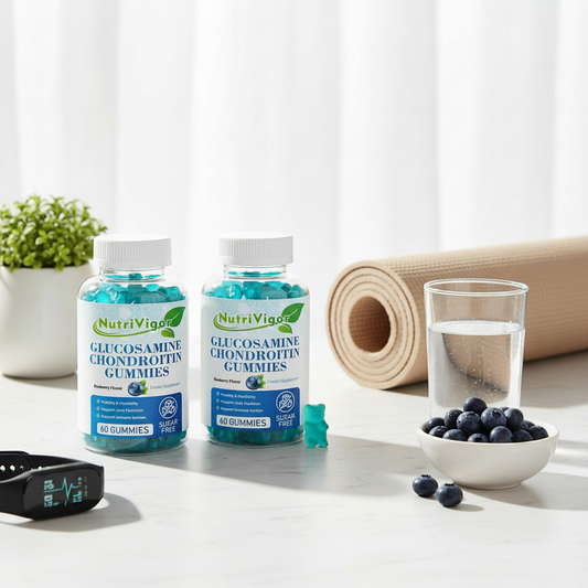 NutriVigor Glucosamine Chondroitin Gummies Extra Strength Joint Support Supplement with MSM & Elderberry Joint Support Supplement for Adults Men & Women Blueberry Flavor 120 Count The Blue Coil
