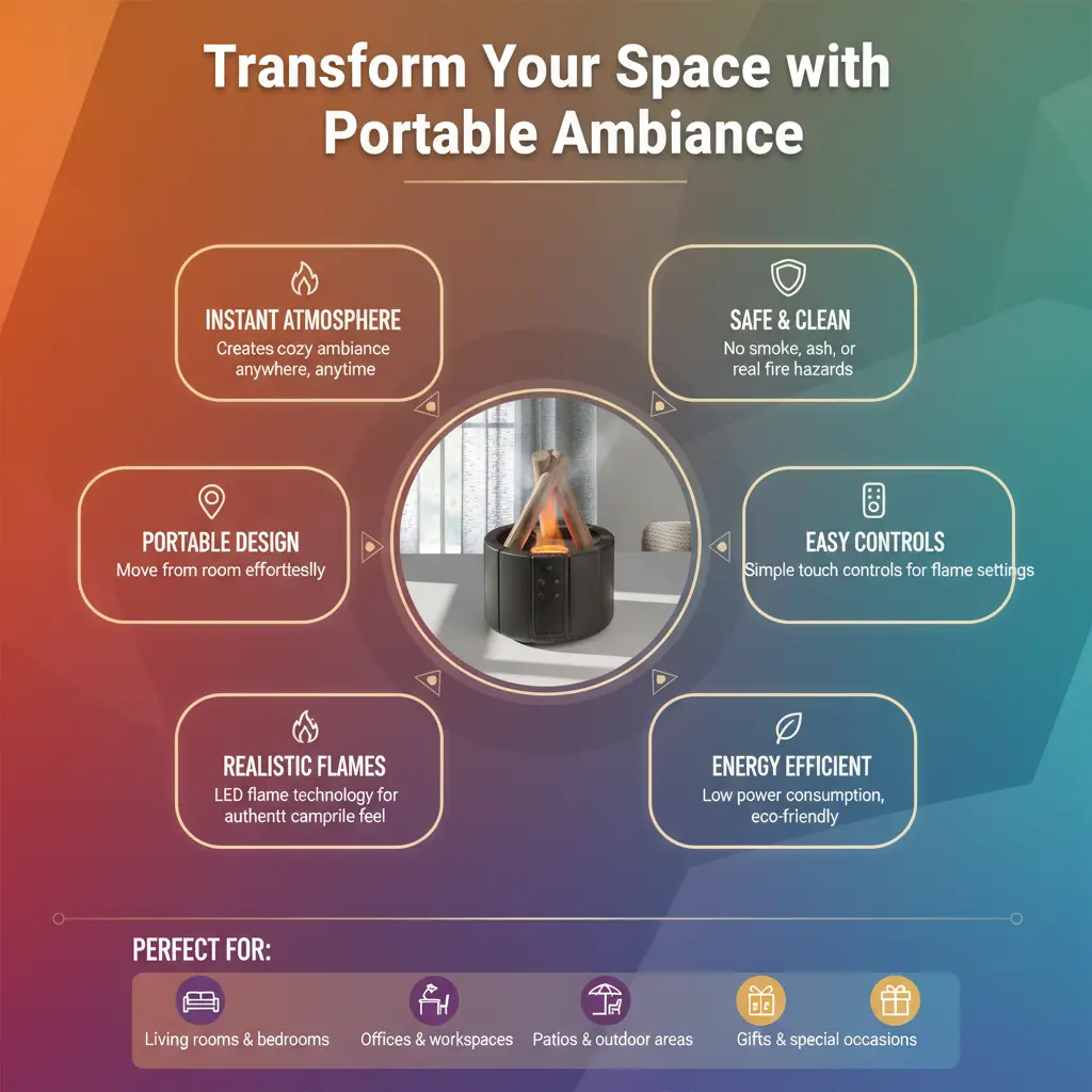 YALEDI Campfire Flame Fire Diffuser Bonfire Aromatherapy Essential Oil Diffuser 250ml Wood Cool Mist Humidifier for HomeBedroomOffice Remote Control Auto Shut-Off Night Light Gift (Black) The Blue Coil