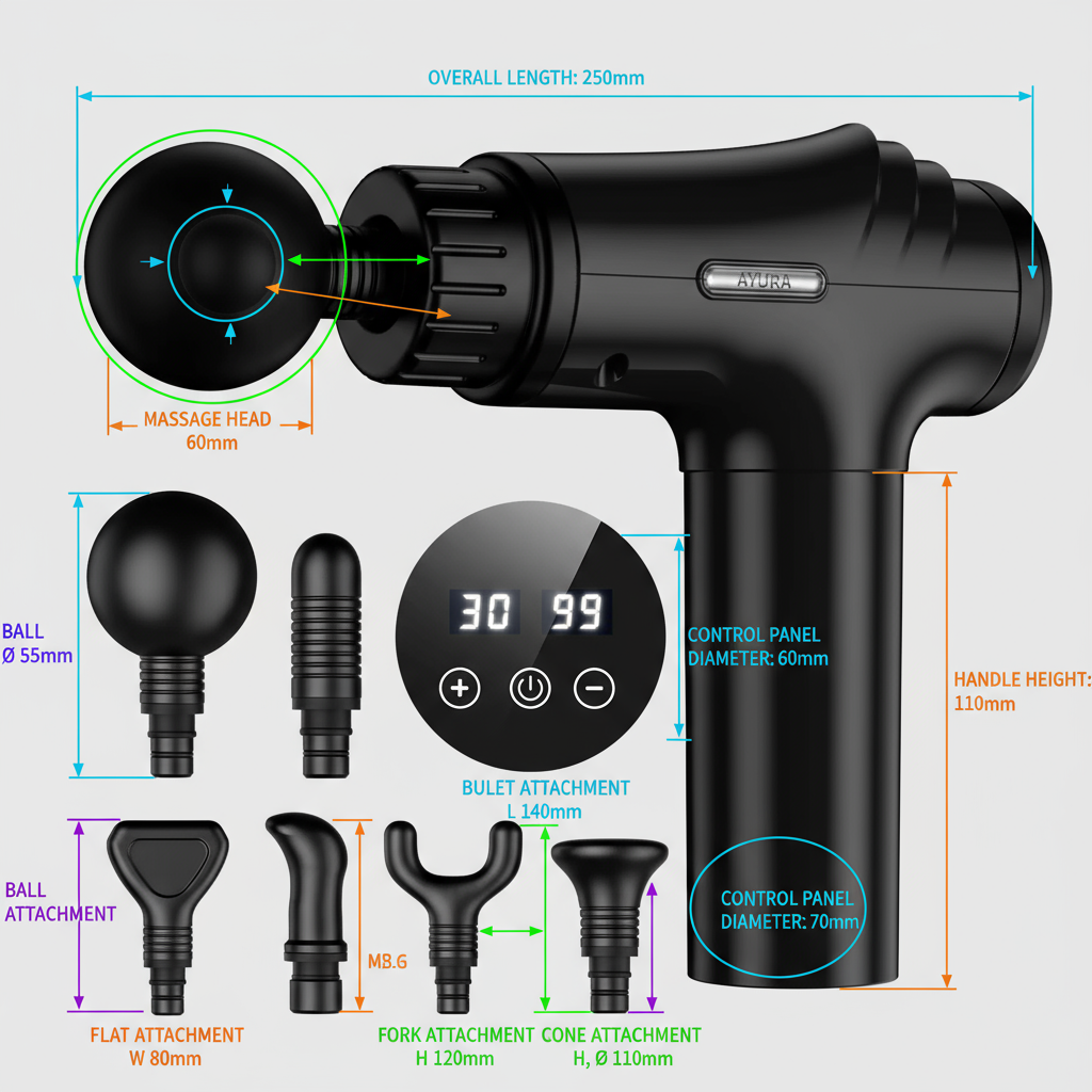 AYURA - Pistola de masaje de tejido profundo, masajeador muscular de percusión, masajeador de espalda portátil para aliviar el dolor, minipistola de masaje con 30 velocidades y 6 cabezales para atletas, hombres y mujeres.