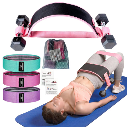 MINGLE Hip Thrust Belt for Dumbbells Heavy & 3 Fabric Resistance Bands for Legs Hip Thrust Band & Exercise Bands Resistance Set Booty Sprout with Cloth Resistance Bands for Working Out.