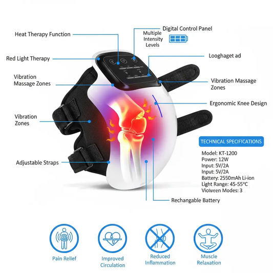 aswaysun 3-in-1 Cordless Knee Massager w/Heat Red Light & Massage for Knee Pain Infrared Heat & Vibration Portable Wireless Knee Heating Pad w/LED Screen for Family and Friends The Blue Coil