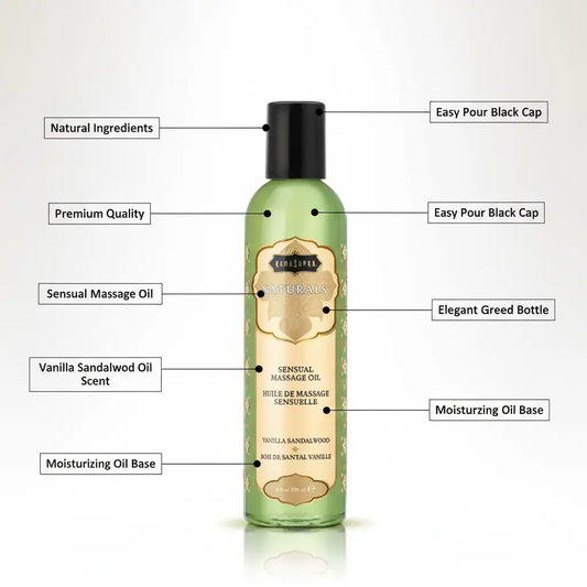 KAMA SUTRA Naturals Massage Oil Vanilla Sandalwood– 8 fl oz - Massage Oil for Body - Natural Carrier Oils - Sensual Massage for Couples Women and Men The Blue Coil