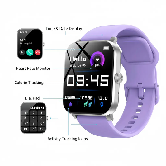 Smart Watch 1.85" Smartwatch for Men Women (Answer/Make Call) IP68 Waterproof Fitness Tracker 120+ Sport Modes Heart Rate Sleep Monitor Pedometer Activity Tracker for Android iOS (Purple) The Blue Coil