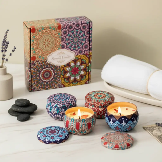 Scented Candles Gift Set - Aromatherapy Candles for Home Portable Hotel Candles Natural Soy Wax Tin Jar Candles for Yoga Bath 2.5 Oz Long Lasting Time Candles Gift for Women 4 Pack The Blue Coil