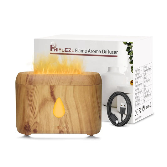 Flame Diffuser for Essential Oils 200ml Ultrasonic Aroma Diffusers with Cool Mist Aromatherapy Diffuser with Auto-Off Protection Small Humidifier for HomeOfficeBedroomGift (Wooden Grain)
