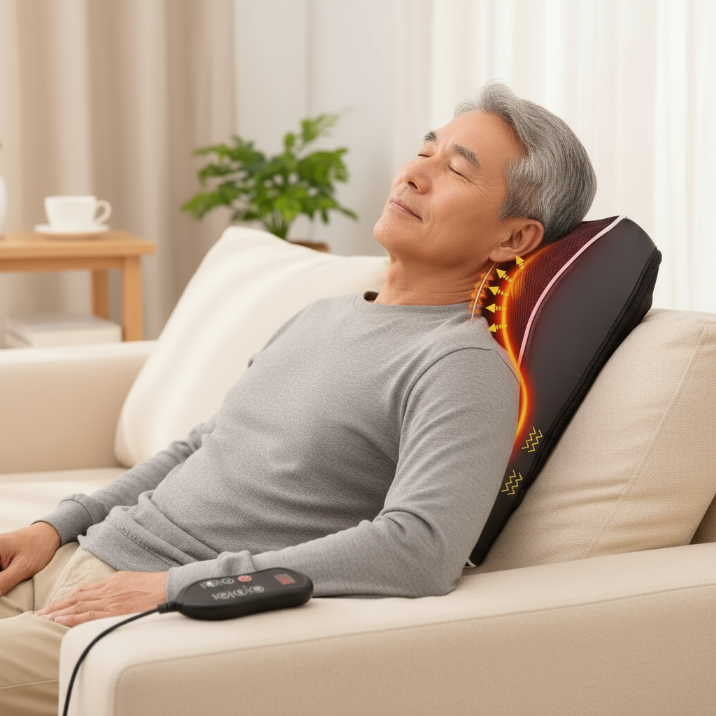 Masajeador Shiatsu de Cuello y Espalda hlthsky con Calor. Masajeador de Cuello para Aliviar el Dolor de Tejido Profundo. Almohada de Masaje de Amasamiento 3D para Espalda, Cuello, Hombros y Piernas. Regalos para Mamá y Papá.