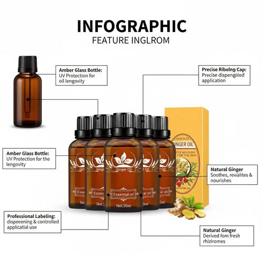 5 Pack Ginger Oil for Lymphatic Drainage Ginger Massage Oil Ginger Massage Oil Essential SPA Ginger Essential Oils Suitable for Body Massage The Blue Coil