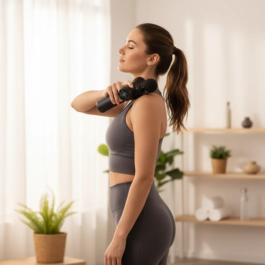 Mini Massage Gun - Massage Gun Deep Tissue Percussion Muscle Massager Gun For Athletes Muscle Massage Gun For Back Pain Relief With 8 Heads 30 Speeds Hand Held Massager with LCD Touch Screen & Case The Blue Coil