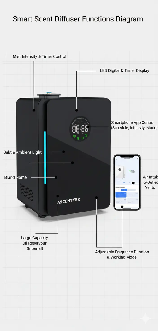 HVAC Scent Diffuser with Cold Air TechnologyScent Air Machine for HomeHotel Collection Diffuser MachineWaterless Aromatherapy Diffuser Coverage 3000 Sq. FtCommercial Diffuser for Large Room -Black The Blue Coil