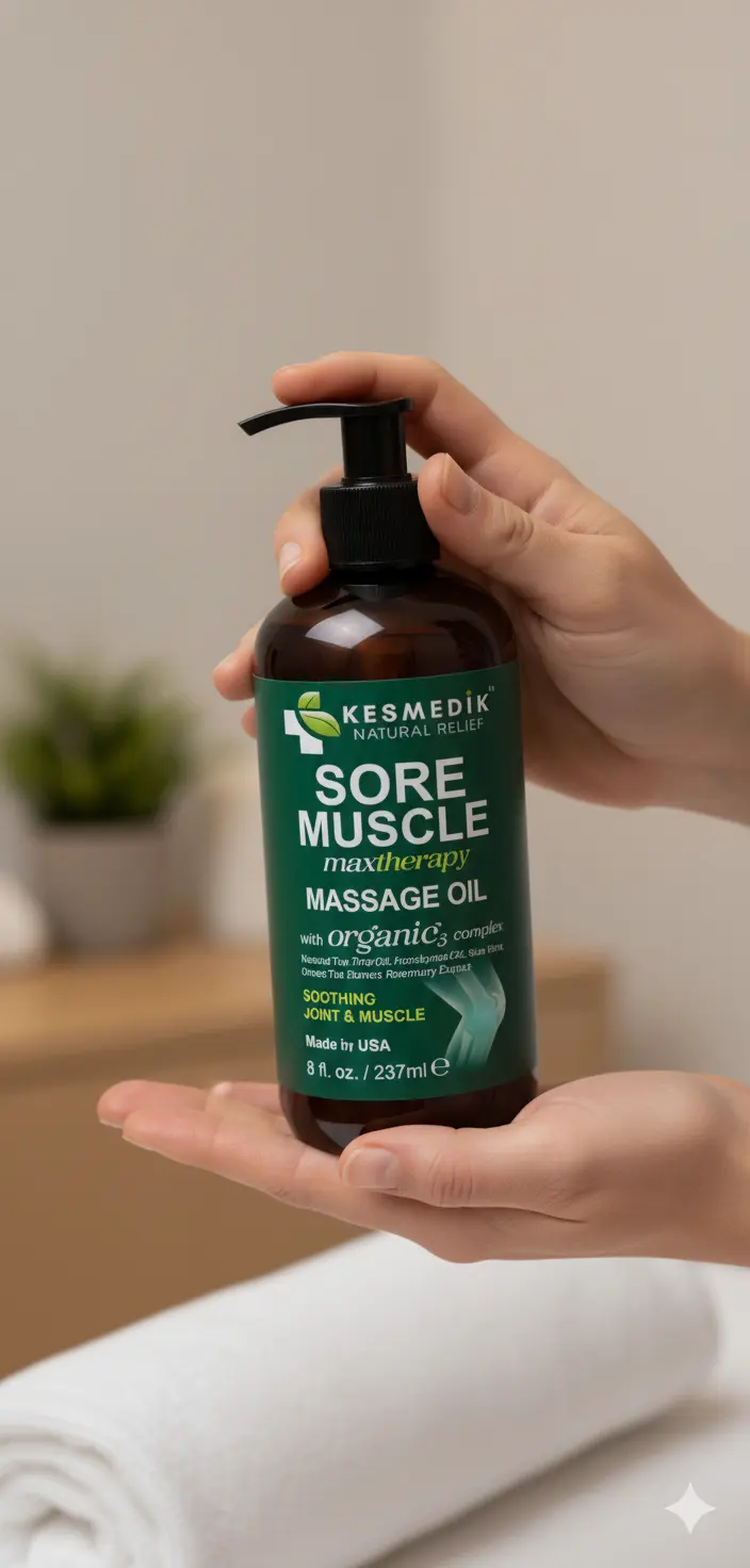 KESMEDIK Sore Muscle Massage Oil – Deep Muscle Relief for Relaxing Massage Therapy Lymphatic Drainage Knots and Soothing – with Arnica & Essential Oils – 8 fl oz (Pack of 2) The Blue Coil