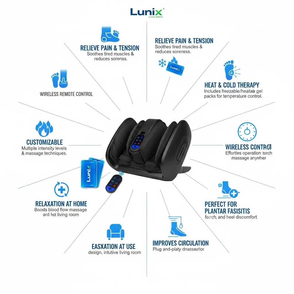 Lunix LX21 Feet Massager with Remote for Pain Relief and Circulation The Blue Coil