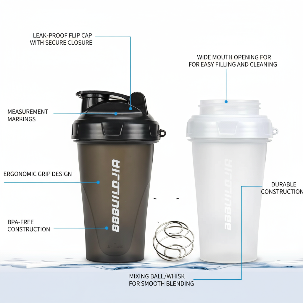 BBBUILDJIA [2 PACK] 17 oz Protein Shaker Bottles Protein Mixer - Leak Proof Shaker Cups for Protein Shakes Protein Shaker Bottle Protein Shake Cup BPA Free & Dishwasher Safe White/Black