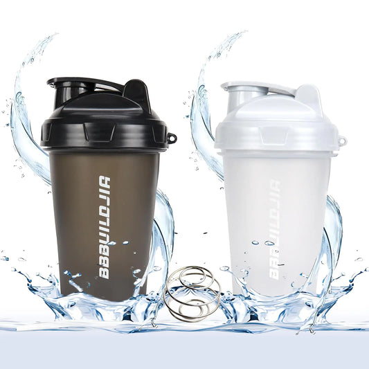 BBBUILDJIA [2 PACK] 17 oz Protein Shaker Bottles Protein Mixer - Leak Proof Shaker Cups for Protein Shakes Protein Shaker Bottle Protein Shake Cup BPA Free & Dishwasher Safe White/Black