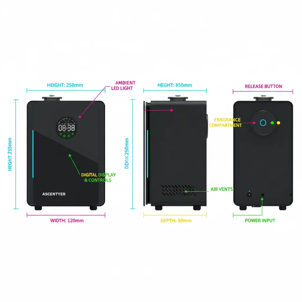 HVAC Scent Diffuser with Cold Air TechnologyScent Air Machine for HomeHotel Collection Diffuser MachineWaterless Aromatherapy Diffuser Coverage 3000 Sq. FtCommercial Diffuser for Large Room -Black The Blue Coil