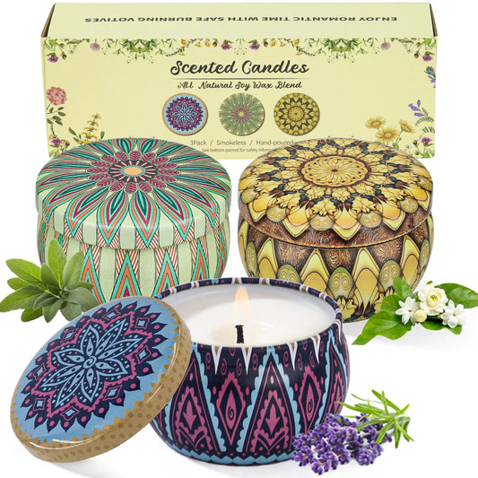 3 Pack Candles for Home Scented Candles Gifts Set for Women 7.5 oz Aromatherapy Candles for Stress Relief Floral Natural Soy Candles for Bath Yoga Birthday Valentines Day Mothers Day Gifts Set