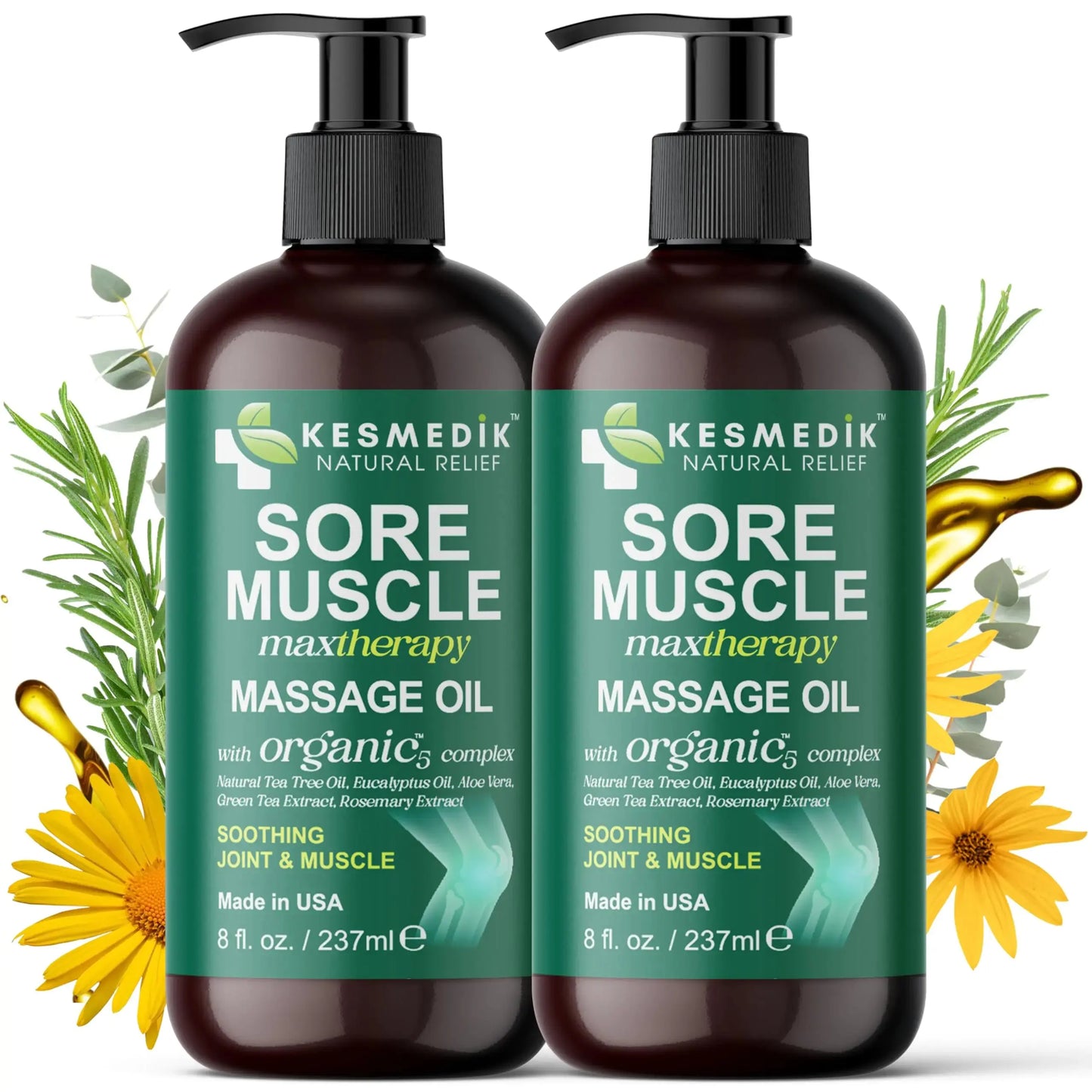KESMEDIK Sore Muscle Massage Oil – Deep Muscle Relief for Relaxing Massage Therapy Lymphatic Drainage Knots and Soothing – with Arnica & Essential Oils – 8 fl oz (Pack of 2) The Blue Coil