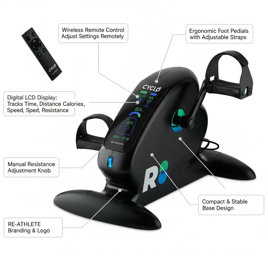 REATHLETE CYCLO: Under-Desk Bike/Pedal Exerciser for Cardio Training The Blue Coil