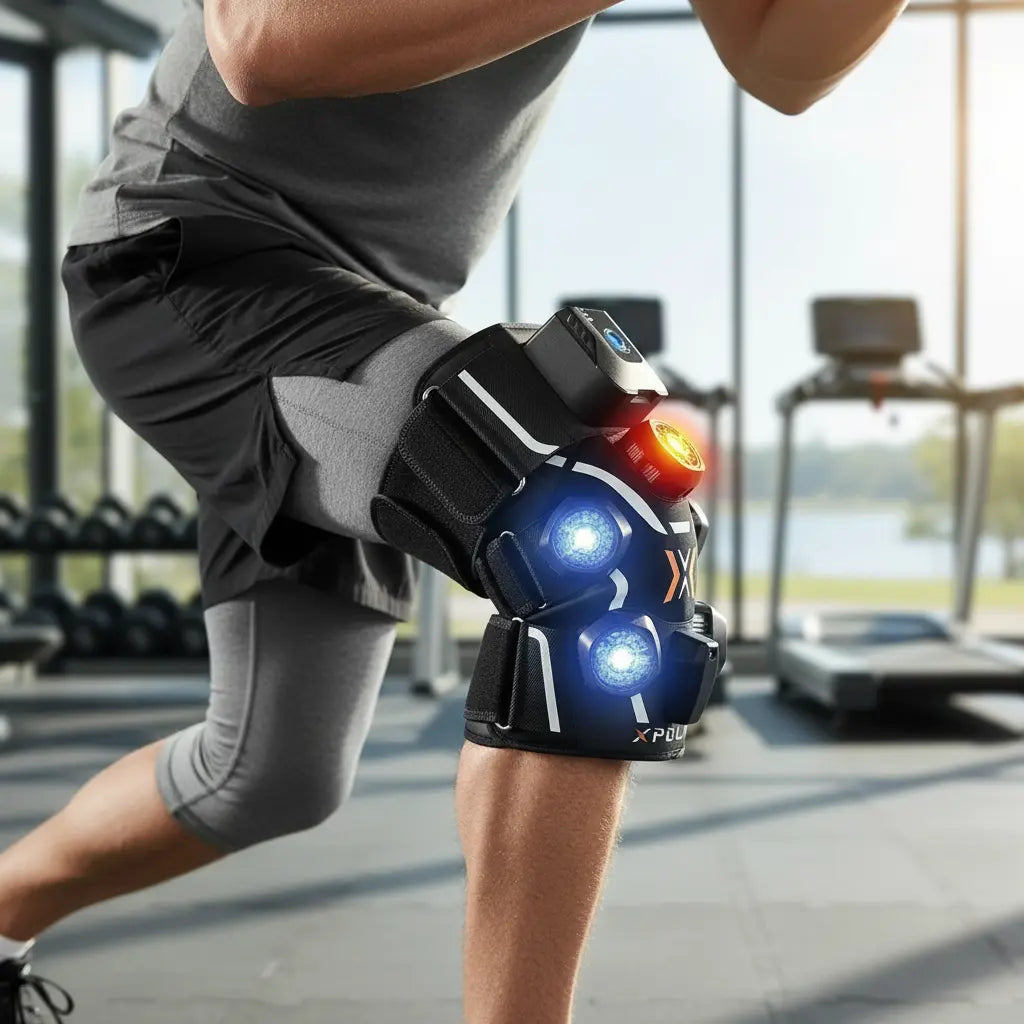 Liipoo Knee Massagers Pain Relief Device with Ice and Heat Therapy 5 Therapy Modes Knee and Leg Portable Massagers for Sports Recovery Muscle Relaxation The Blue Coil