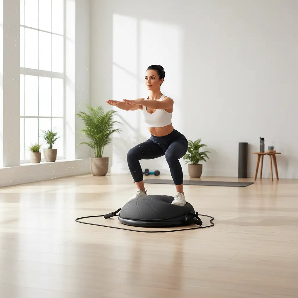 DrfzCa Half Balance Ball 23 Inch Balance Ball Trainer with Foot Pump for Improving Balance Core Strength and Fitness Balance Balls Perfect for Home Gym Workout Use The Blue Coil