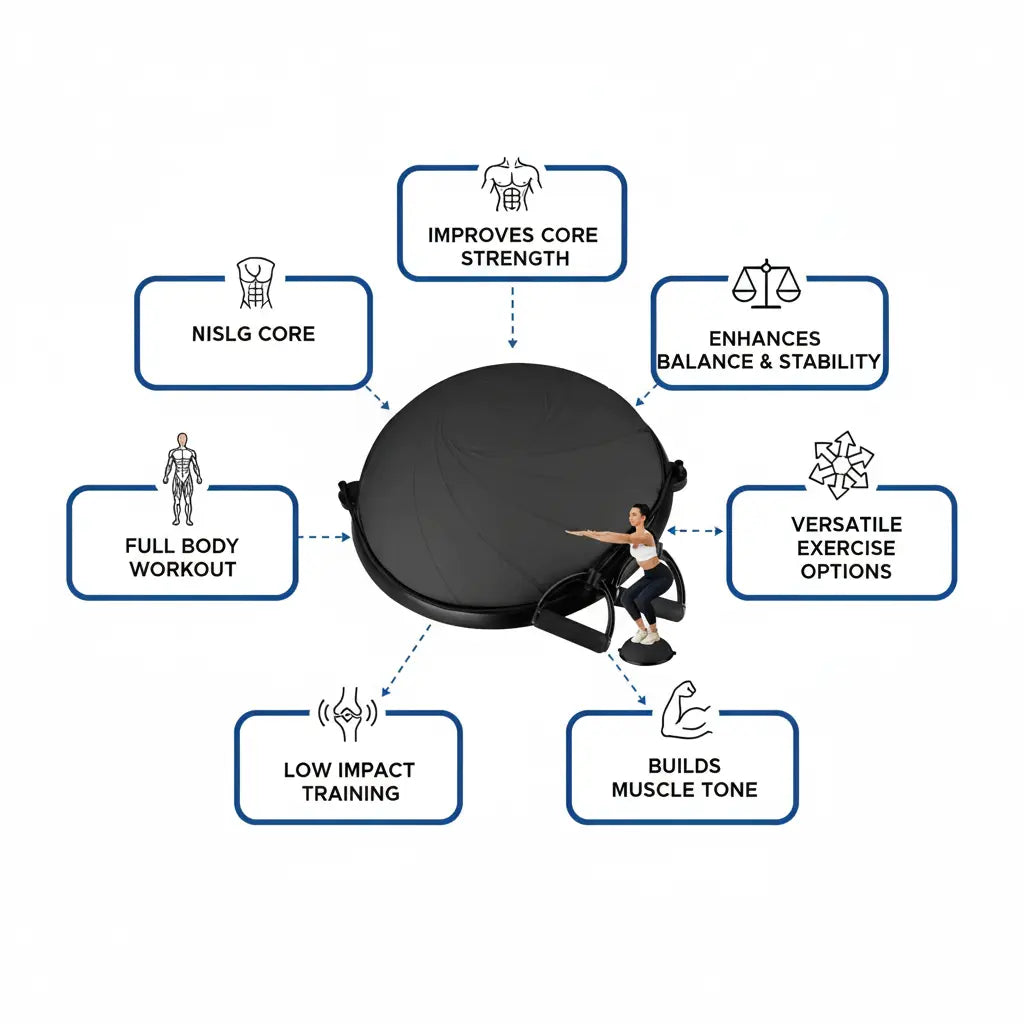 DrfzCa Half Balance Ball 23 Inch Balance Ball Trainer with Foot Pump for Improving Balance Core Strength and Fitness Balance Balls Perfect for Home Gym Workout Use The Blue Coil