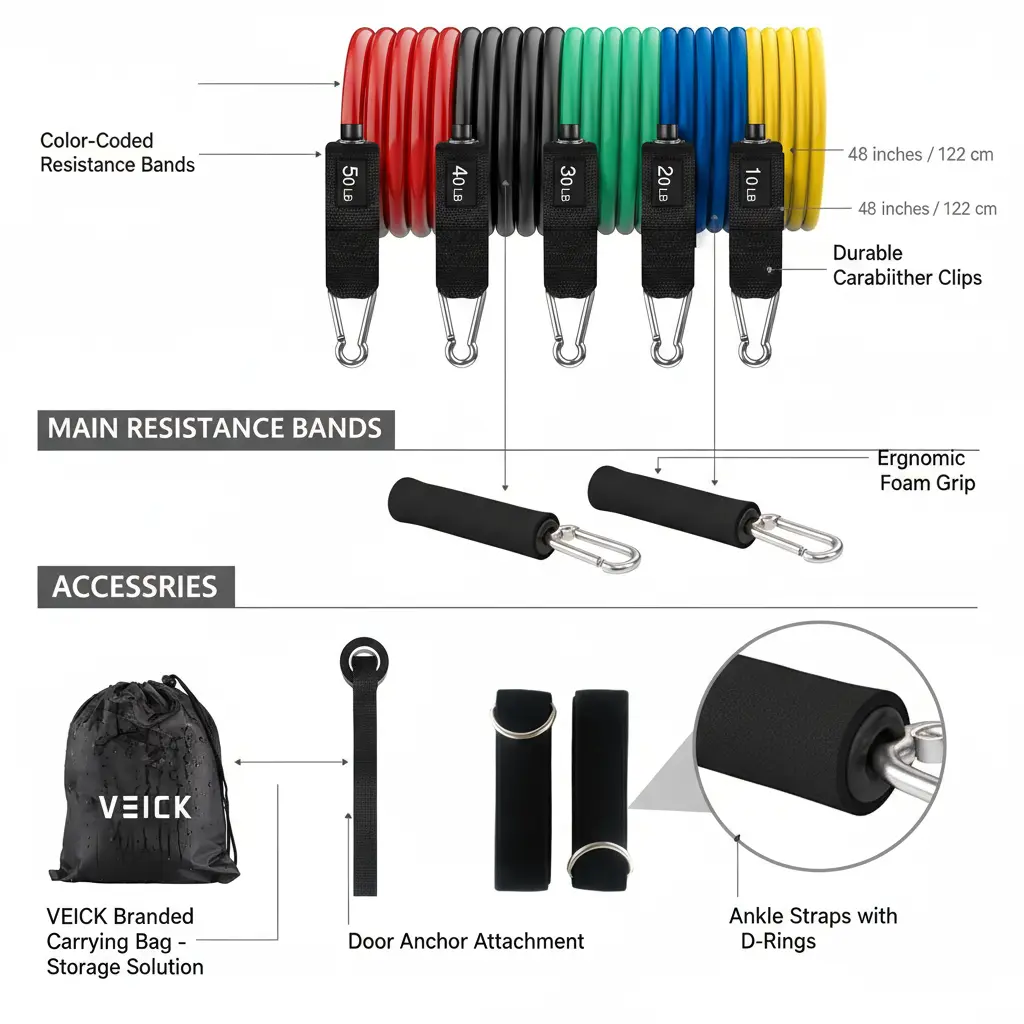 VEICK Resistance Bands Exercise Bands Workout Bands Resistance Bands for Working Out with Handles for Men and Women Exercising Bands for Fitness Weights Work Out at Home The Blue Coil