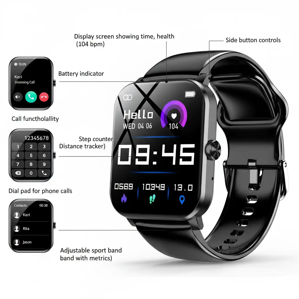 Smart Watch 1.85" Smartwatch for Men Women (Answer/Make Call) IP68 Waterproof Fitness Tracker 120+ Sport Modes Heart Rate Sleep Monitor Pedometer Activity Tracker for Android iOS (Black1) The Blue Coil