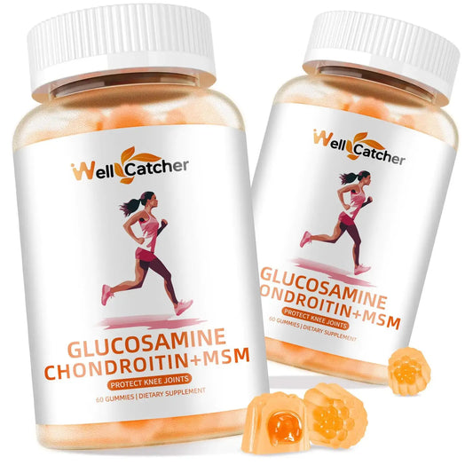 Glucosamine Chondroitin Gummies with MSM for Men Women - Sugar Free Extra Strength Joint Support Glucosamine Gummies Supplement for Adults Flexibility Back Knees Hands Pineapple Flavor (2 Packs) The Blue Coil