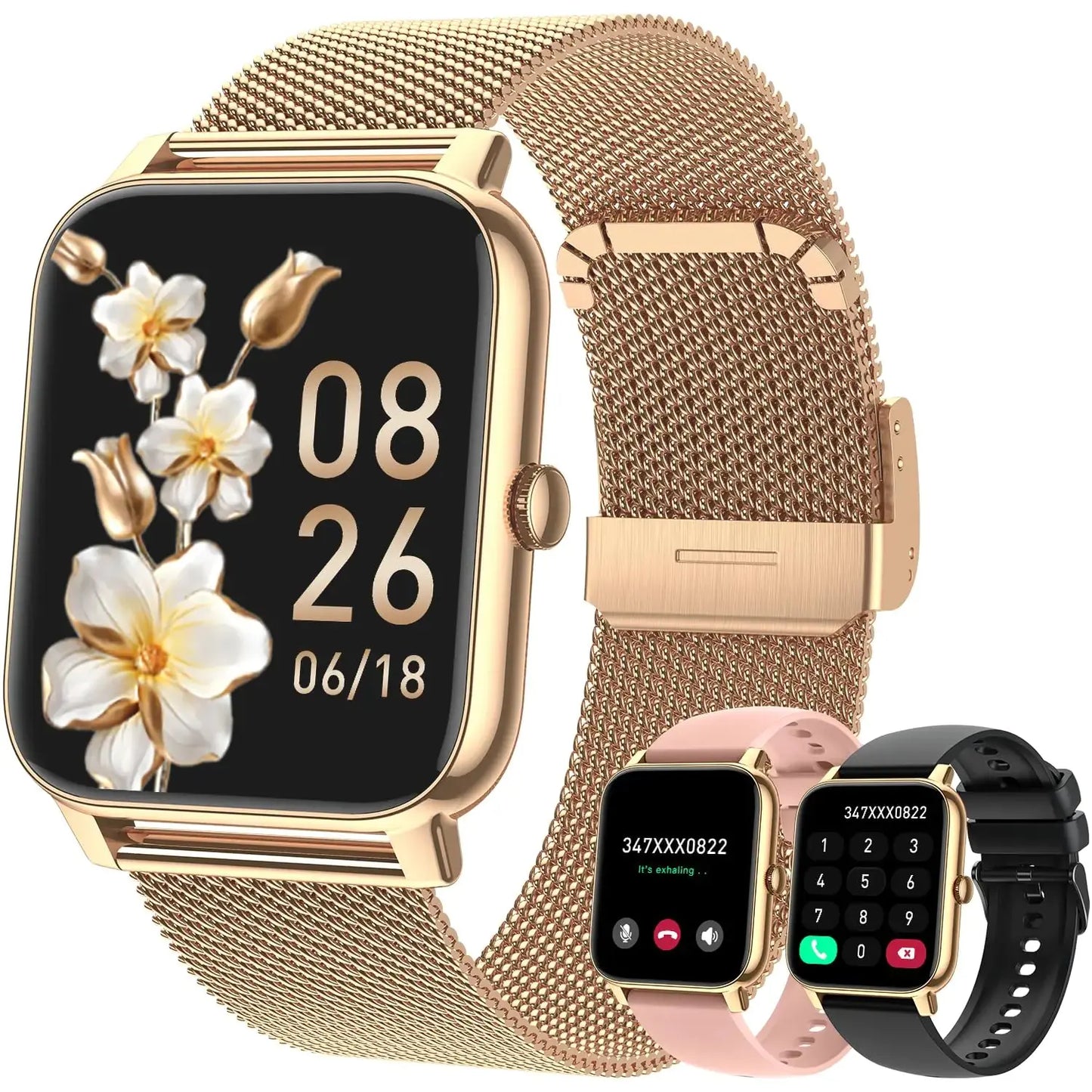 Smart Watch for Women Fitness Tracker: Gold Smart Watches for Women Digital Mens Watches Make/Answer Call Waterproof Running Smartwatch Android Phone iPhone Samsung Compatible Heart Rate Monitor The Blue Coil