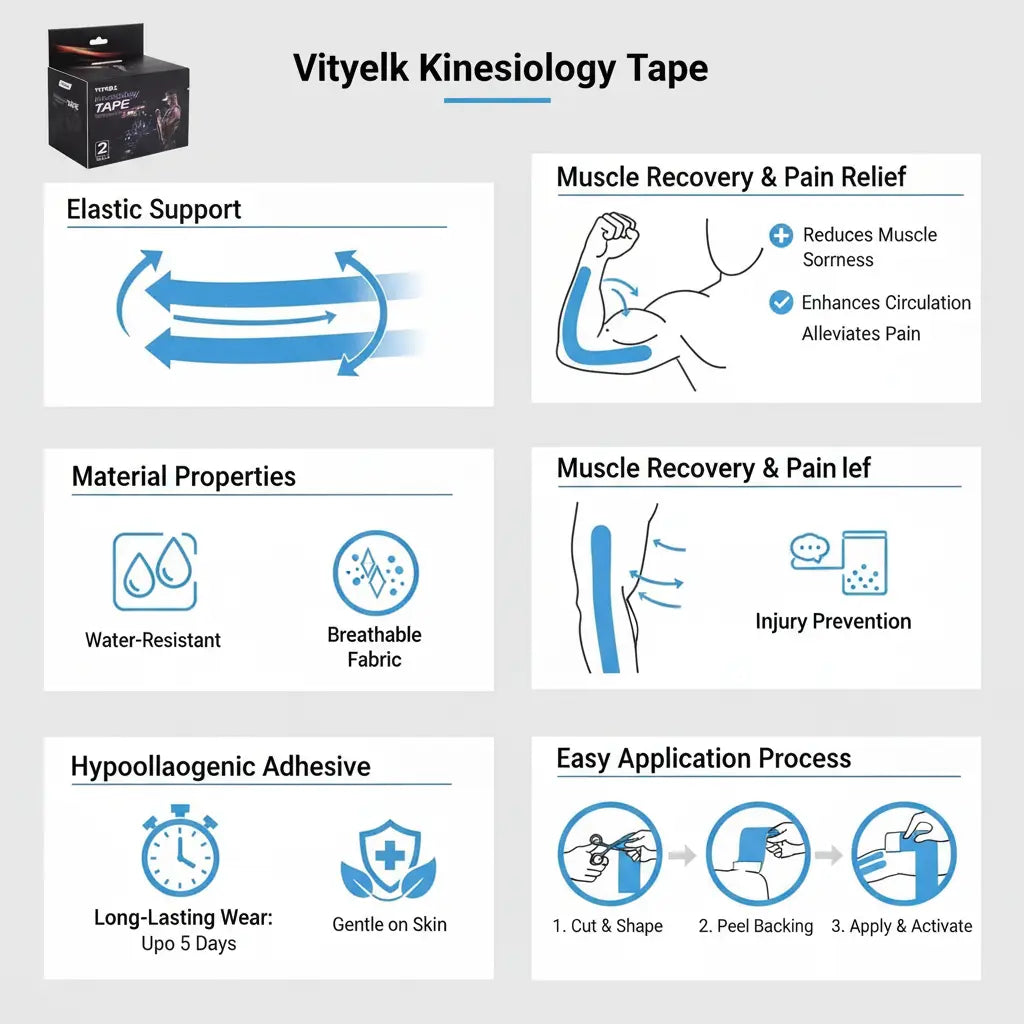 VityElk Kinesiology Tape (2 Rolls) - Elastic Premium Uncut Athletic Tape The Blue Coil