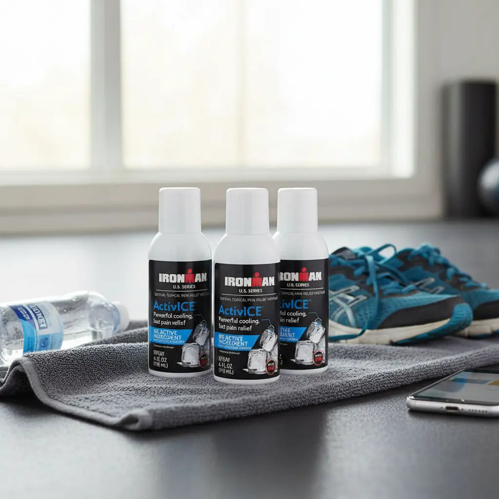 Curad Ironman ActivICE Topical Cooling Spray Pain Relief for Arthritis Joint Muscle Back & Body Aches & Pain 4-oz (3 Count) The Blue Coil