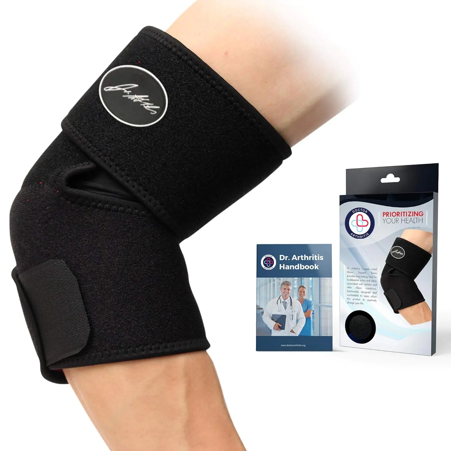 Dr. Arthritis Doctor Developed Premium Copper Lined Elbow Support Brace And Handbook Relief & Support for Elbow Injuries and Other Elbow Conditions The Blue Coil