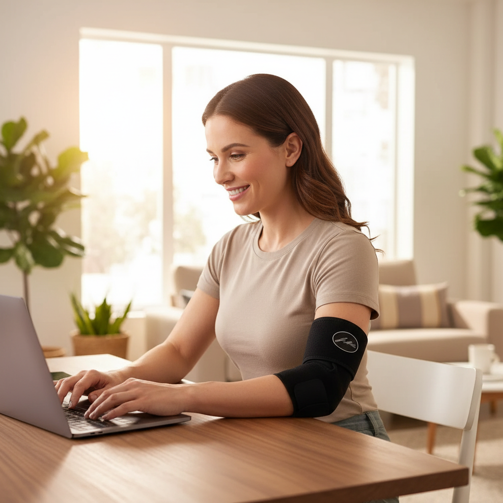 Dr. Arthritis Doctor Developed Premium Copper Lined Elbow Support Brace And Handbook Relief & Support for Elbow Injuries and Other Elbow Conditions The Blue Coil