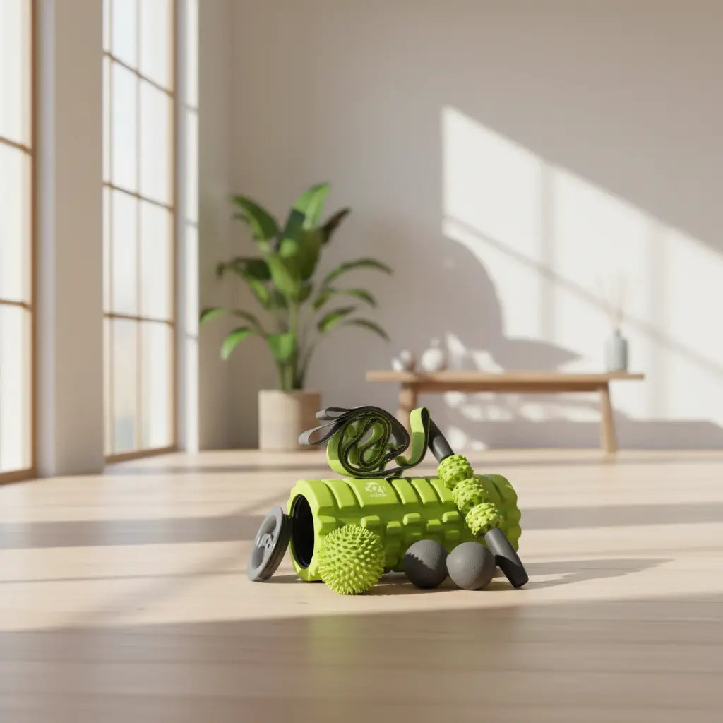 321 STRONG 5 in 1 Foam Roller Set Includes Hollow Core Massage Roller with End Caps Muscle Roller Stick Stretching Strap Double Lacrosse Peanut Spikey Plantar Fasciitis Ball All in Giftable Box The Blue Coil