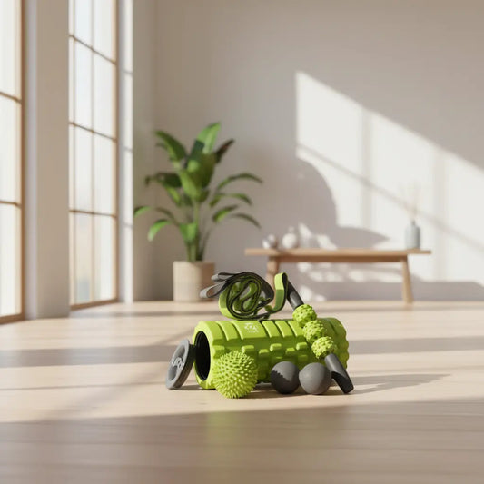 321 STRONG 5 in 1 Foam Roller Set Includes Hollow Core Massage Roller with End Caps Muscle Roller Stick Stretching Strap Double Lacrosse Peanut Spikey Plantar Fasciitis Ball All in Giftable Box The Blue Coil