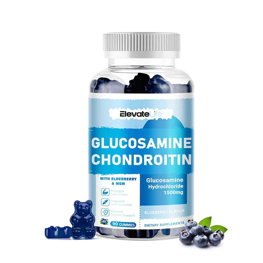Glucosamine Chondroitin Gummies - Extra Strength Joint Support Supplement with MSM & Elderberry for Natural Joint Antioxidant Immune Support for Adults Men & Women 90 Blueberry Gummies The Blue Coil