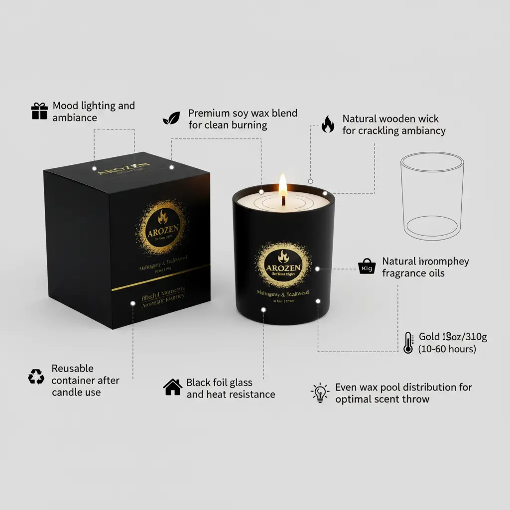 Mahogany Teakwood Candle Scented Candles Gifts for Men Valentines Day Holiday Masculine Candles Gifts Soy Candles for Home Scented Black Candles Long Lasting Candles with 70H Burn Time 10.8oz The Blue Coil