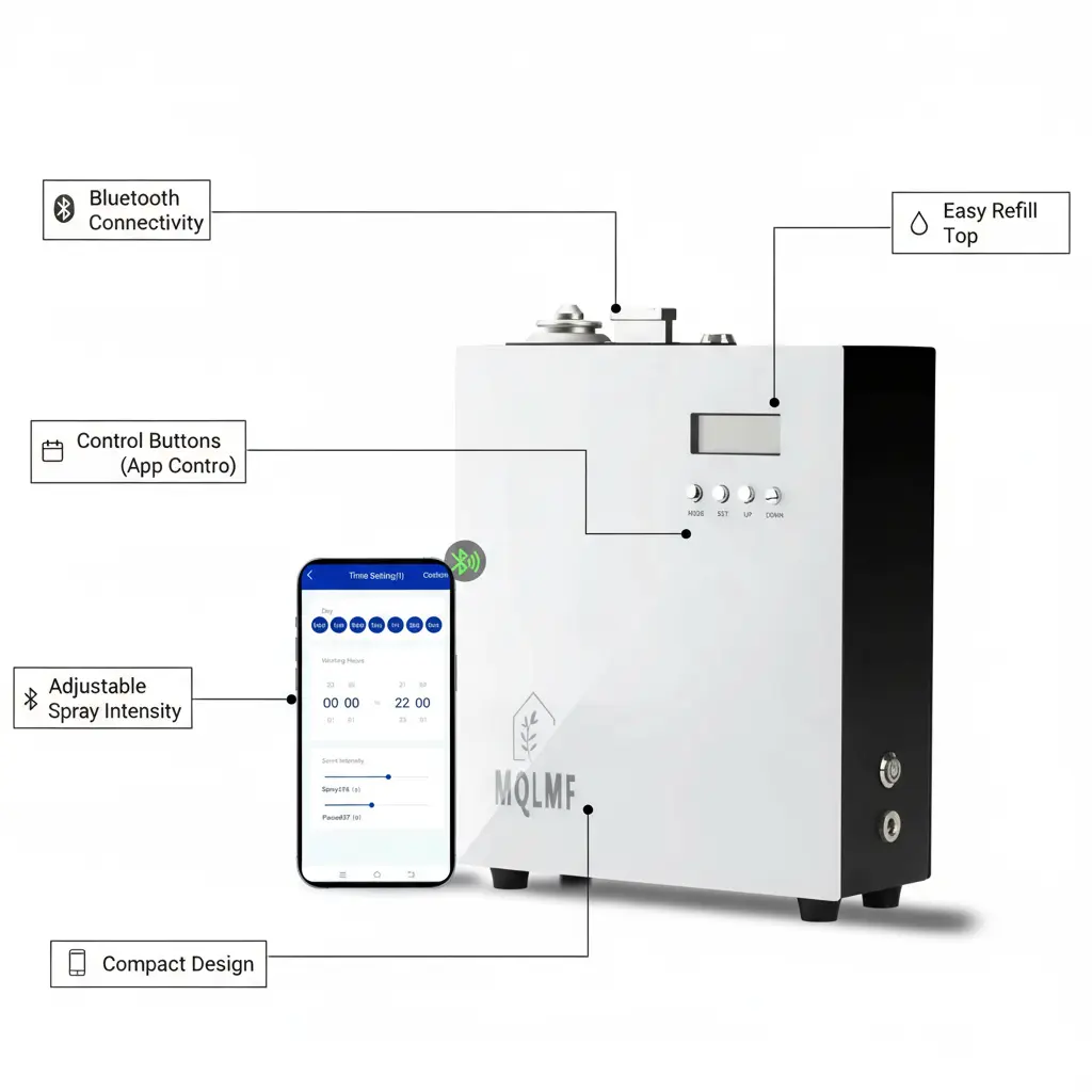 MQLMF HVAC Scent Diffuser Whole House - 3000 Sq FtUltra QuietMetalWI-FI & Bluetooth AppHotel Collection Diffuser MachineCold Air DiffuserScent Air Machine for Home - Arctic White The Blue Coil