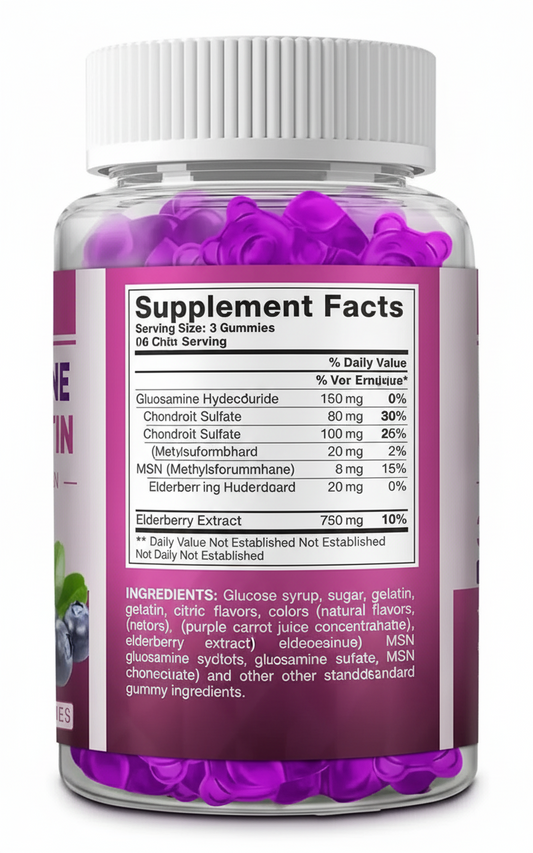 Glucosamine Chondroitin Gummies with MSM & Elderberry - Extra Strength Joint Health Flexibility Antioxidant Immune Support Supplement Gummy for Adults Men & Women (1 Pack) The Blue Coil