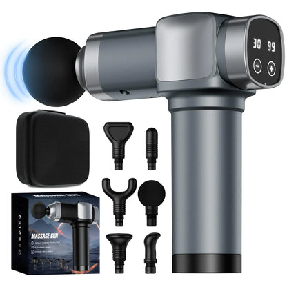 KUPAKY Massage Gun Deep Tissue Massage Gun for Pain Relief Handheld Electric Muscle Back Massager Super Quiet Percussion Electric Massager with 30 Speed Levels 6 Massage Heads Carry Case (Grey)