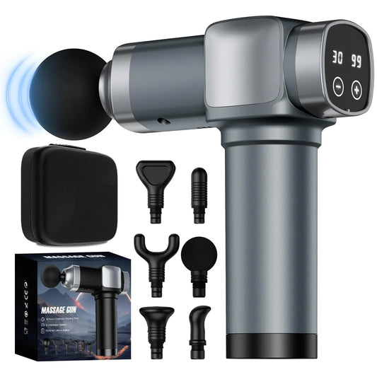 KUPAKY Massage Gun Deep Tissue Massage Gun for Pain Relief Handheld Electric Muscle Back Massager Super Quiet Percussion Electric Massager with 30 Speed Levels 6 Massage Heads Carry Case (Grey)