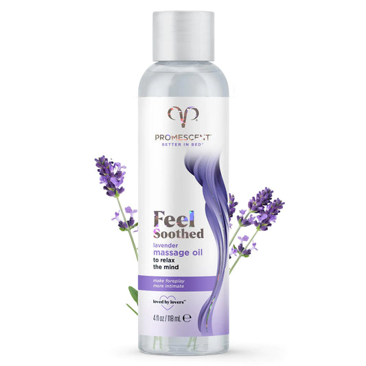 Promescent Lavender Massage Oil for Massage Therapy Massage Oils for Date Night Premium Lavender Body Oil for Men & Women to Relieve Stress & Sore Muscles Essential Oils for Skin (4 oz)