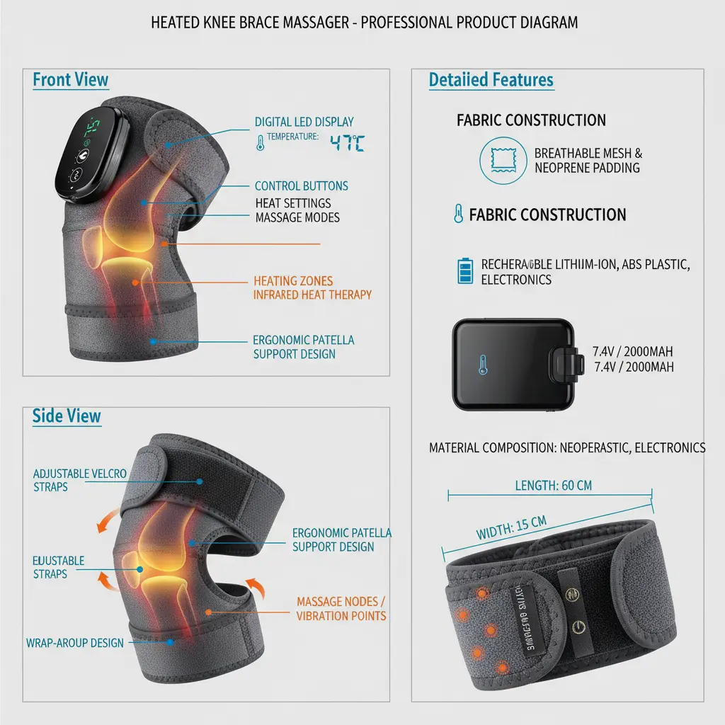 Heating Pad for Knee Brace with Massager Heated Knee Massager for Pain Relief Heated Knee Wrap for Knee Warmer The Blue Coil